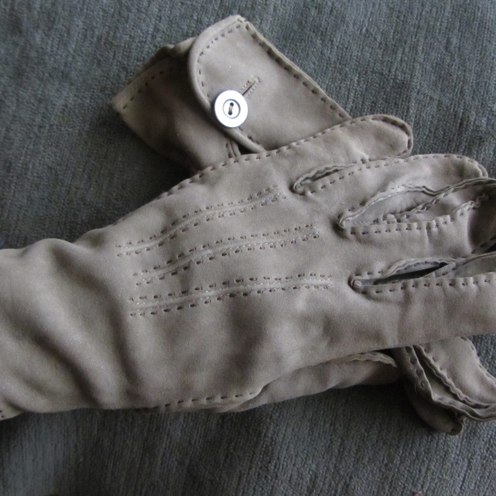 MEN'S VTG GRAY TOPSTITCHED SUEDE DEERSKIN GLOVES S